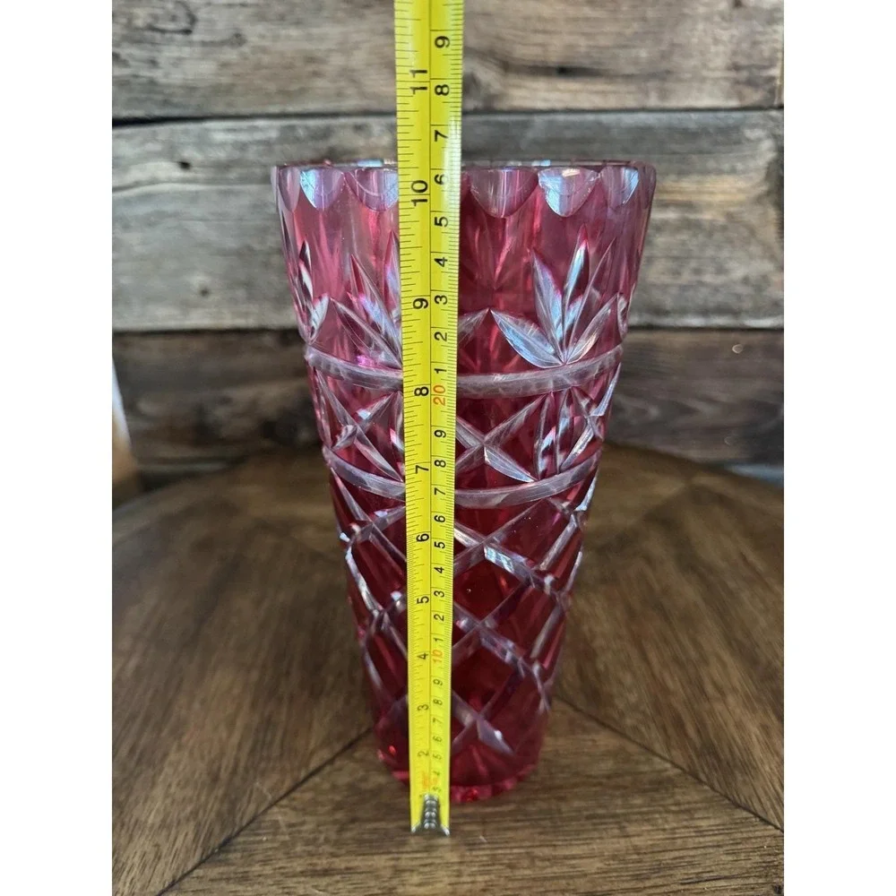 Vintage Bohemian Cranberry Cased Cut to Clear Crystal Vase {310}